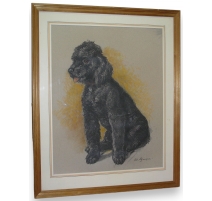 Dessin original "Chien, caniche noir",