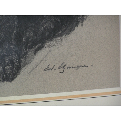  Dessin original "Chien, caniche noir", sur  Moinat SA  - Antiquités décoration