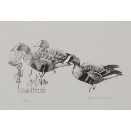 Print on paper: ‘Three Geese’ by Moinat SA – Antiques and decorative items – Prints, lithographs