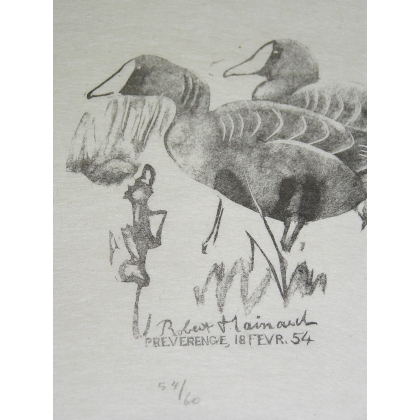 Print on paper: ‘Three Geese’ by Moinat SA – Antiques and decorative items – Prints, lithographs