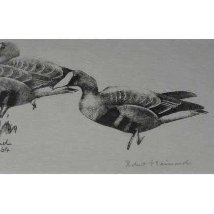 Print on paper: ‘Three Geese’ by Moinat SA – Antiques and decorative items – Prints, lithographs