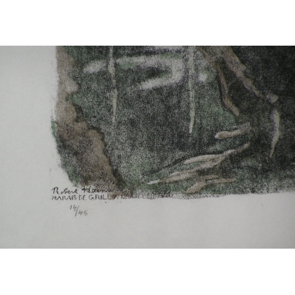 Gravure sur papier "Blongios en pêche",  sur Moinat SA  - Antiquités décoration -  Gravures, Lithos