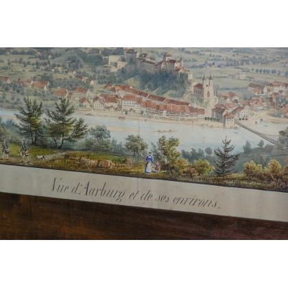 Aquarelle sur papier "Vue d'Aarburg et  sur Moinat SA  - Antiquités décoration -  Gravures, Lithos