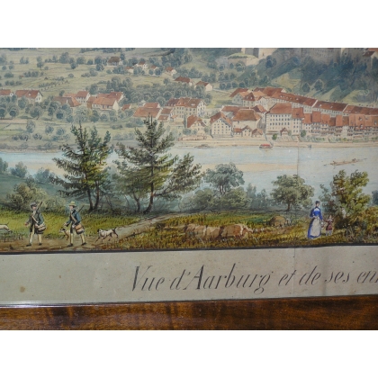 Aquarelle sur papier "Vue d'Aarburg et  sur Moinat SA  - Antiquités décoration -  Gravures, Lithos