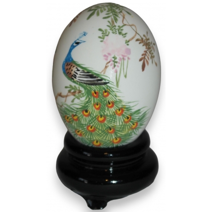 Oeuf chinois peint \"Paon\"