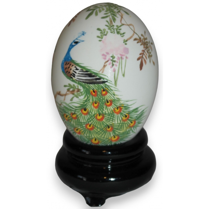 Oeuf chinois peint "Paon"