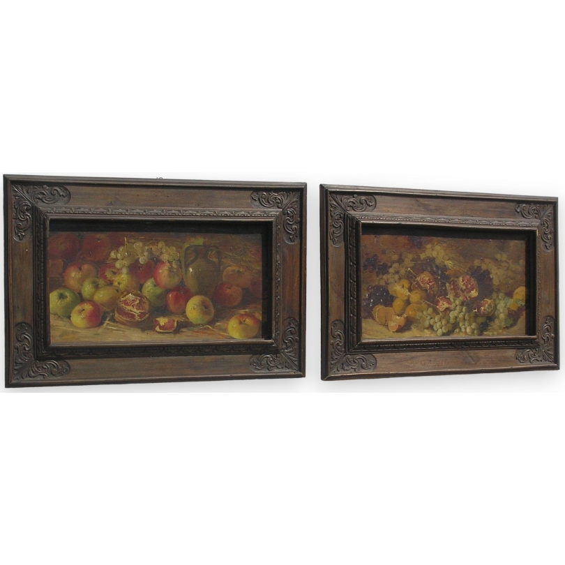 Paintings | Pair of oil-on-wood paintings, ‘Still Lifes’, Moinat SA  – Antiques and home décor