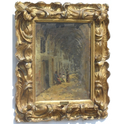 Tableau huile sur toile \"Sous les Arcades\"