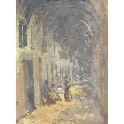 Paintings | Oil on canvas painting ‘Sous les Arcades’ by Moinat SA  – Antiques and home décor