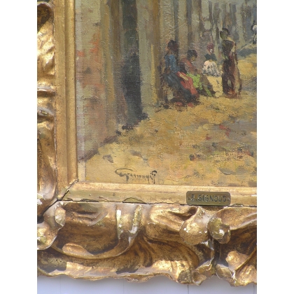 Paintings | Oil on canvas painting ‘Sous les Arcades’ by Moinat SA  – Antiques and home décor