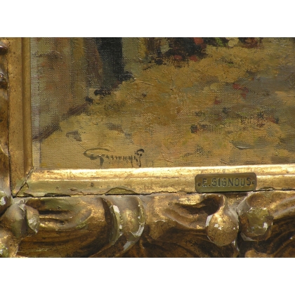 Paintings | Oil on canvas painting ‘Sous les Arcades’ by Moinat SA  – Antiques and home décor