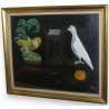 Paintings | Oil on canvas painting ‘Rooster and Parakeet’ by Moinat SA  – Antiques and home décor