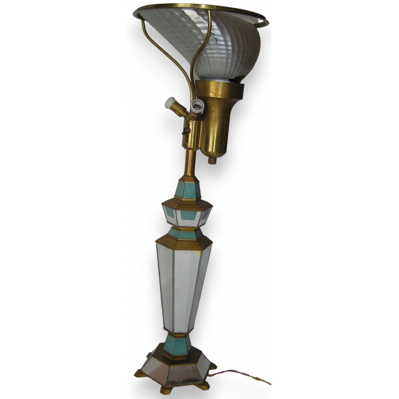 Faceted mirror lamp, made of glass and wood, at  Moinat SA  - Antiques and home décor