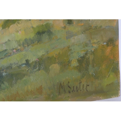 Paintings | Oil painting on cardboard, ‘Berge in Moinat SA’ – Antiques and home décor