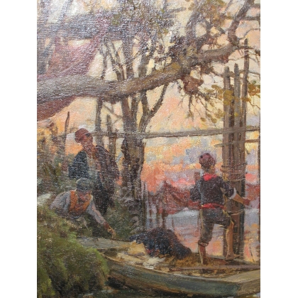 Paintings | Painting entitled ‘Fishermen’, signed AERNI. Moinat SA  – Antiques and home décor