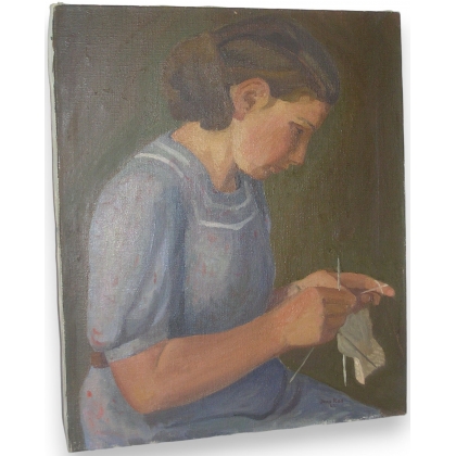 Tableau huile sur toile \"Jeune fille