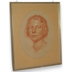  Tableau-dessin sanguine "Portrait de sur  Moinat SA  - Antiquités décoration