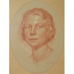 Red chalk drawing "Portrait of  Moinat SA  - Antiques and home décor