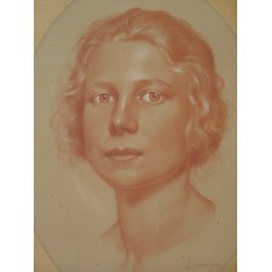 Red chalk drawing "Portrait of  Moinat SA  - Antiques and home décor