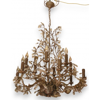 Lustre à 12 lumières, en laiton. Avec