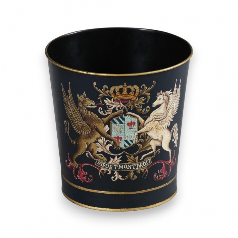 Painted sheet metal wastepaper basket with a pattern by Moinat SA – Antiques and home décor
