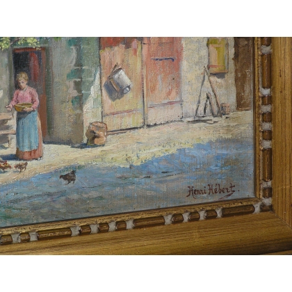 Paintings | Painting entitled ‘La Cour’, signed Henri HÉBERT Moinat SA  – Antiques and home décor
