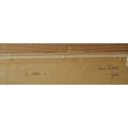 Paintings | Painting entitled ‘La Cour’, signed Henri HÉBERT Moinat SA  – Antiques and home décor