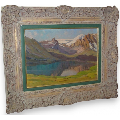 Tableau huile sur panneau \"Vue des Alpes\"