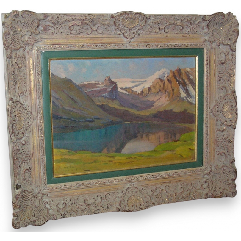 Paintings | Oil on panel painting ‘View of the Alps’ by Moinat SA  – Antiques and home décor