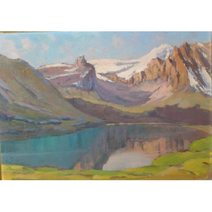 Paintings | Oil on panel painting ‘View of the Alps’ by Moinat SA  – Antiques and home décor
