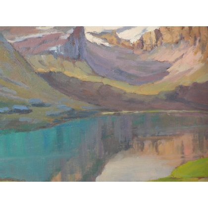 Paintings | Oil on panel painting ‘View of the Alps’ by Moinat SA  – Antiques and home décor