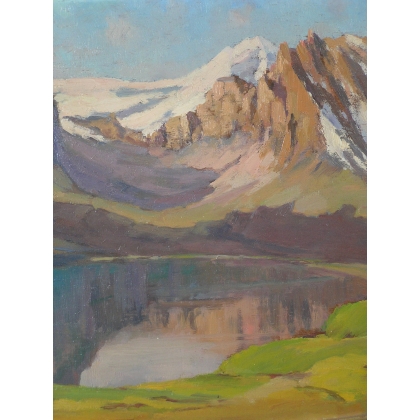 Paintings | Oil on panel painting ‘View of the Alps’ by Moinat SA  – Antiques and home décor