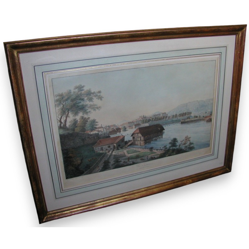 Engraving ‘View of Geneva’ by LEVEQUE.  at Moinat SA  – Antiques and decorative items –  Engravings, lithographs
