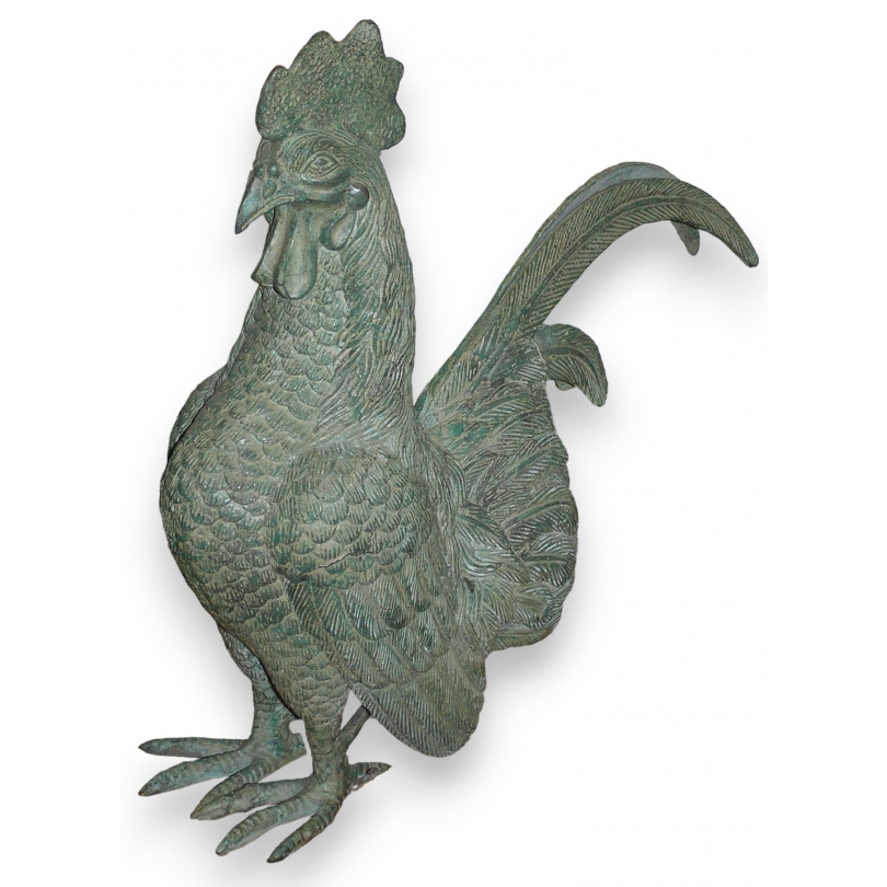 "Rooster" sculpture, in green bronze. From Moinat SA – Antiques and Decor