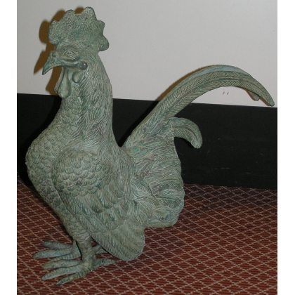 "Rooster" sculpture, in green bronze. From Moinat SA – Antiques and Decor