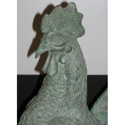 "Rooster" sculpture, in green bronze. From Moinat SA – Antiques and Decor