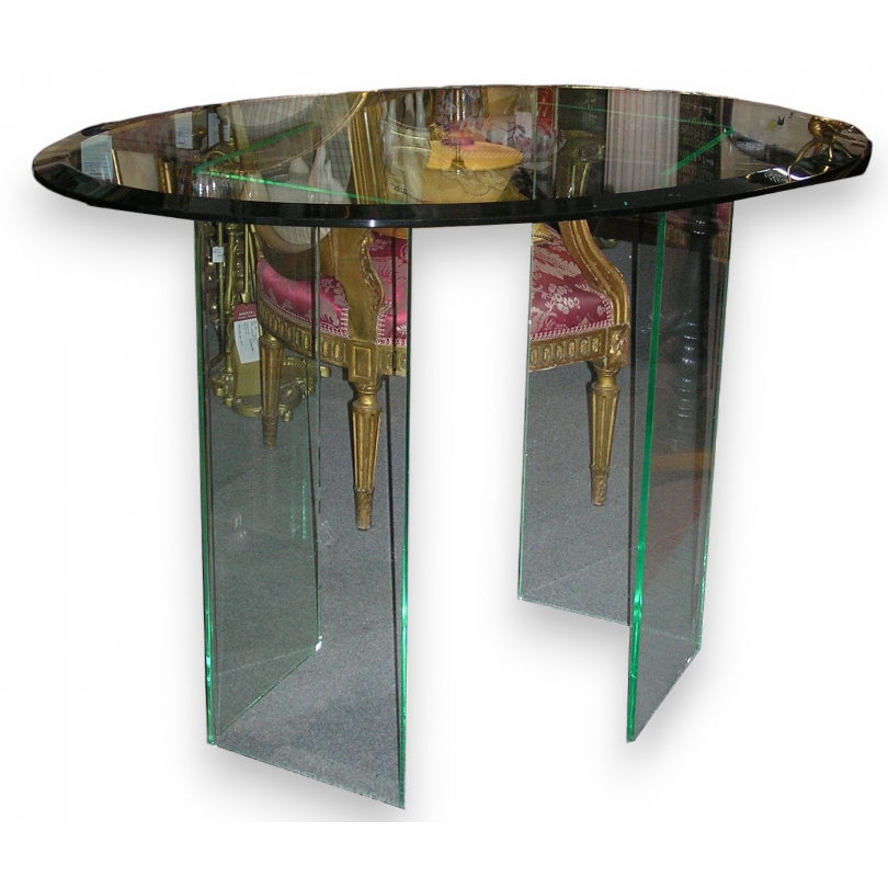  Table ovale, dessus en verre et sur  Moinat SA  - Antiquités décoration