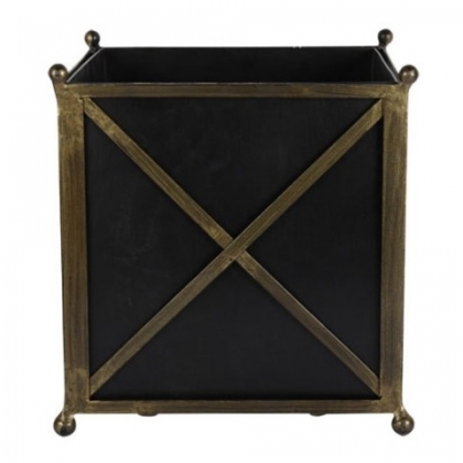 Jardinière carrée en tôle noire et or