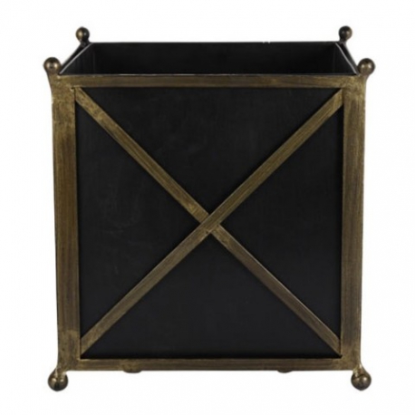 Square planter in black and gold sheet metal at  Moinat SA  - Antiques and home décor