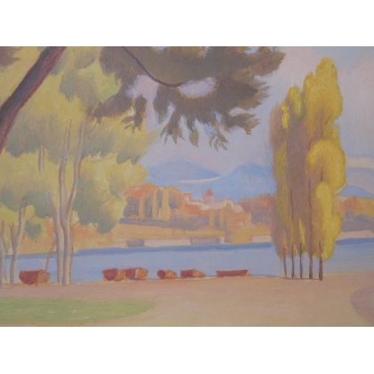 Paintings | Painting entitled ‘Bord du lac’, signed MARTIN. Dated 33. Moinat SA  – Antiques and home décor