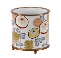 Cache-pot rond en porcelaine décor fleurs