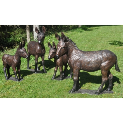 Famille d\'ânes en bronze