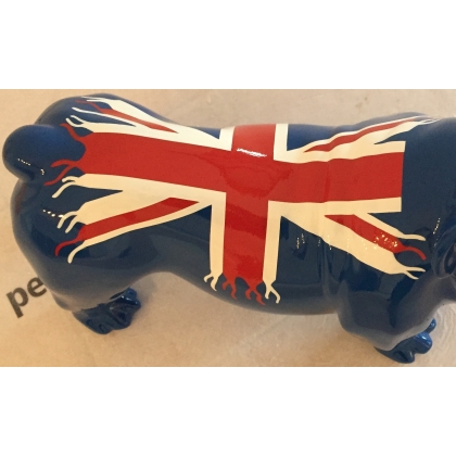 Bulldog anglais en résine bleu \"Union Jack\"