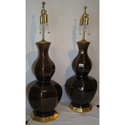  Paire de lampes, en céramique brune. sur  Moinat SA  - Antiquités décoration