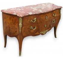 Commode Louis XV, 2 tiroirs. Décor floral.