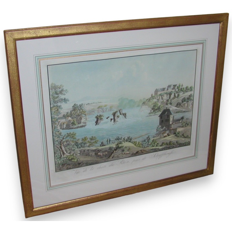 Gravure "Vue de la chute du Rhin", de LORY.  sur Moinat SA  - Antiquités décoration -  Gravures, Lithos