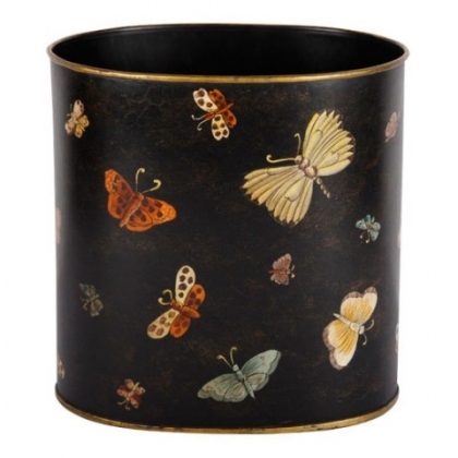 Corbeille à papier ovale en tôle peinte papillons