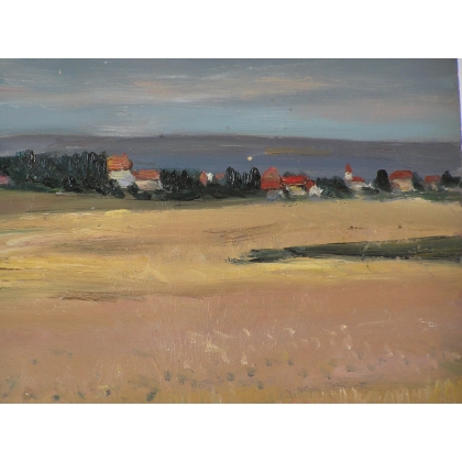 Paintings | Painting entitled ‘Village’ by ROUILLER, 70 Moinat SA  – Antiques and home décor