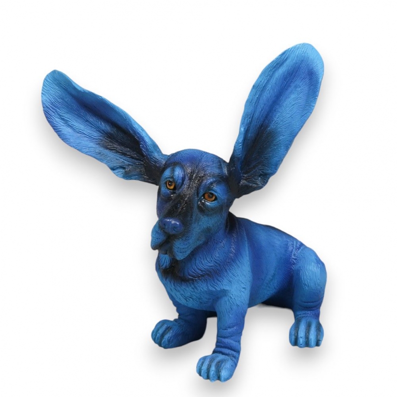 Chien Basset surpris bleu
