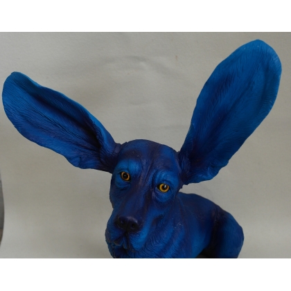 Chien Basset surpris bleu